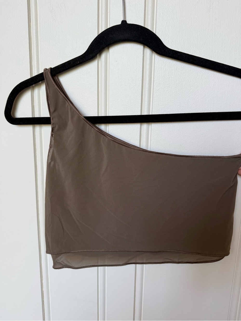 Alo Yoga One-Shoulder Brown Mesh Crop Top